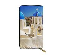 Hgbbdyyjj Santorini Greek Island Sea View Premium Long Wallet for Women - Pu Leather Zip Around Purse with 12 Card Slots & Coin Pocket