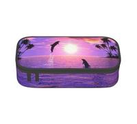 Hgbbdyyjj Sunset Dolphins Personalised Printed Large Capacity Compartment Multifunctional Stationery Pencil Case