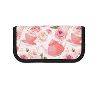 Hgbbdyyjj Tea Cups with Roses Romantic Shabby Extra Large Canvas Pencil Case - Dual Zipper Makeup & Stationery Organizer Bag