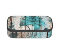 Hgbbdyyjj Teal Flower On Wooden Plank Personalised Printed Large Capacity Compartment Multifunctional Stationery Pencil Case