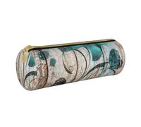 Hgbbdyyjj Teal Flower On Wooden Plank Personalised Printed Multi-Functional Large Capacity Round Leather Stationery Storage Bag