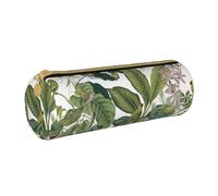 Hgbbdyyjj Tropical Flower Leaf Parrot Personalised Printed Multi-Functional Large Capacity Round Leather Stationery Storage Bag