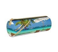 Hgbbdyyjj Tropical Holidays Personalised Printed Multi-Functional Large Capacity Round Leather Stationery Storage Bag