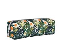 Hgbbdyyjj Tropical Summer Hawaiian Flower Palm Leaves Crossgrain PVC Leather Pencil Case - Printed Zipper Organizer for Pens & Small Items
