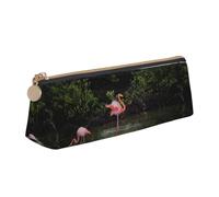 Hgbbdyyjj Two Flamingos Personalised Printed Multi-Functional Large Capacity Triangular Leather Stationery Storage Bag