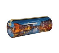 Hgbbdyyjj Venice Night Personalised Printed Multi-Functional Large Capacity Round Leather Stationery Storage Bag