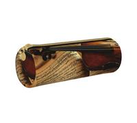 Hgbbdyyjj Violin and Book Personalised Printed Multi-Functional Large Capacity Round Leather Stationery Storage Bag