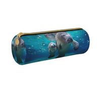 Hgbbdyyjj West Indian Manatees Personalised Printed Multi-Functional Large Capacity Round Leather Stationery Storage Bag