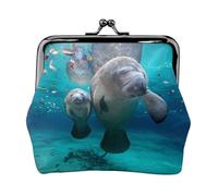 Hgbbdyyjj West Indian Manatees Personalised Unisex Printed Coin Purse - Premium Microfibre Leather Wallet With Snap Closure