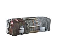 Hgbbdyyjj Wooden Barn Countryside Crossgrain PVC Leather Pencil Case - Printed Zipper Organizer for Pens & Small Items