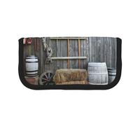 Hgbbdyyjj Wooden Barn Countryside Extra Large Canvas Pencil Case - Dual Zipper Makeup & Stationery Organizer Bag