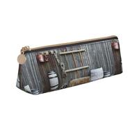 Hgbbdyyjj Wooden Barn Countryside Personalised Printed Multi-Functional Large Capacity Triangular Leather Stationery Storage Bag