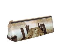 Hgbbdyyjj Wooden Bridge Lake Scene Personalised Printed Multi-Functional Large Capacity Triangular Leather Stationery Storage Bag