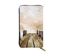 Hgbbdyyjj Wooden Bridge Lake Scene Premium Long Wallet for Women - Pu Leather Zip Around Purse with 12 Card Slots & Coin Pocket