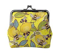 Hgbbdyyjj Yellow Lemon And Bee Personalised Unisex Printed Coin Purse - Premium Microfibre Leather Wallet With Snap Closure