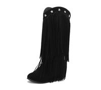 HGBFLTY Tassel Women's Boots Five-star Decorationsolid Classic Nightclubs Shoes(Black,43)