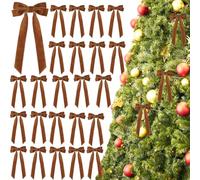 HGCYCF 24Pcs Velvet Ribbon Bows for Christmas Tree,Vintage Christmas Ornaments Handmade Craft Bows for Garland Wreath Gift Wrapping Candy Bags Party DIY Decorations (Light Brown,5" x 10",Width of 1")