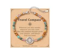 HGDEER Compass Bracelet for Women, Retirement Farewell Goodbye Going Away Gift for Friend Coworkers, Travel Gifts for Women with Message Card, One size, Metal, no gemstone