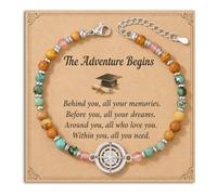 HGDEER Compass Bracelet for Women, Retirement Farewell Goodbye Going Away Graduation Gift for Friend Coworkers, Travel Gifts for Women with Message Card, One Size, Stone, no gemstone