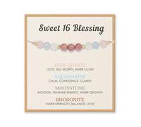 HGDEER Crystal Birthday Blessing Gifts for Girls - Natural Crystal Bracelet with Rose Quartz Aquamarine Moonstone Rhodonite - Adjustable 6mm Gemstone Jewelry with Blessing Card, One Size, no gemstone