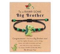 HGDEER Dinosaur Big Brother Bracelet for Boys - Adjstable Bracelet Sibling Gift with Heartfelt Quote Card, Metal, no gemstone