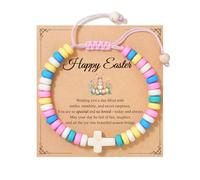 HGDEER Easter Basket Stuffers for Girls Kids, Adjustable Cross Bracelet, Christian Religious Easter Communion Baptism Gifts Jewelry, One size, Stone, no gemstone