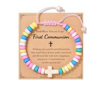 HGDEER Easter Basket Stuffers for Girls Kids, Adjustable Cross Bracelet, Christian Religious Easter Communion Baptism Gifts Jewelry, One size, Stone, no gemstone