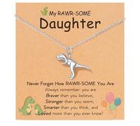 HGDEER Have a RAWR-Some 4th Birthday Dinosaur Necklace for 4 Year Old Girl, T-Rex Necklace Cute Jewelry from Parents or Grandparents with Meaningful Quote Card, metal, no gemstone