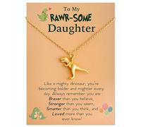 HGDEER Have a RAWR-Some 4th Birthday Dinosaur Necklace for 4 Year Old Girl, T-Rex Necklace Cute Jewelry from Parents or Grandparents with Meaningful Quote Card, Metal, No Gemstone