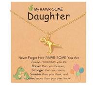 HGDEER Have a RAWR-Some 4th Birthday Dinosaur Necklace for 4 Year Old Girl, T-Rex Necklace Cute Jewelry from Parents or Grandparents with Meaningful Quote Card, Metal, No Gemstone