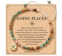HGDEER Natural Stone Compass Bracelet for Women Girl, Birthday Graduation Christmas Retirement Farewell Goodbye Going Away Gift for Woman Friends with Message Card, One size, Metal, no gemstone