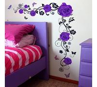 HGDESIGN® Wall Sticker Red Roses Flower Tendril Living Room Bedroom Wall Sticker Wall Picture Wall Decoration Self-Adhesive (Purple)