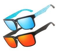 HGDGears Mens Sunglasses Polarized With UV400 Protection Lightweight Frame Sun Glasses for Outdoor (2pack(Red/Red Lens+Blue))