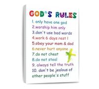 HGETJOHXEM God's Rules for - Ten Commandments Canvas Wall-Art, Educational & Inspirational Decor for Sunday School or Bedroom(Framed,08x12inch(20x30cm))