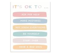 HGETJOHXEM Its OK To Ask For Help Make Mistakes Classroom Poster Self Acceptance Mental Health School Counselor Decor Classroom Must Haves(Unframed,08x12inch(20x30cm))