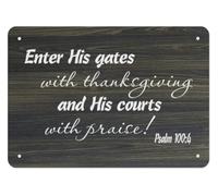 HGETJOHXEM Rustic Scripture Praise Metal Sign Psalm 100 Enter His Gates with Wall-Art for Sunday School Bible Study Hallway Decor 8 X 12 inch