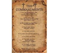 HGETJOHXEM Vintage Style 10 Commandments Sign - Weathered Look Tin Plaque Featuring Scripture, for Porch, Man Cave, or Farmhouse Decor(Framed,12x18inch(30x45cm))
