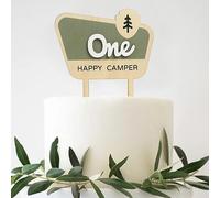 HGFC Wooden Cake Topper For One Happy Camper - One Happy Camper Birthday Decorations,Camping Party Decorations - Woodland Cake Toppers For Boys - Wooden Cake Topper, Wedding Anniversary Rravel