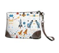 HGFDSAPOIK Cartoon Rockets Stylish Leather Clutch Bag With Full-Print Design – Durable Genuine Leather & Double-Sided Print, Multi-Functional Purse For Women & Girls