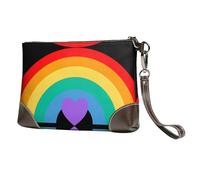 HGFDSAPOIK Contracted The Rainbow Stylish Leather Clutch Bag With Full-Print Design – Durable Genuine Leather & Double-Sided Print, Multi-Functional Purse For Women & Girls
