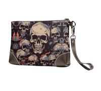 HGFDSAPOIK Cool Skull Graphics Stylish Leather Clutch Bag With Full-Print Design – Durable Genuine Leather & Double-Sided Print, Multi-Functional Purse For Women & Girls
