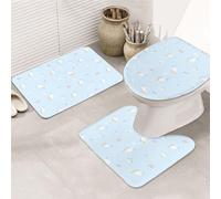 HGFDSAPOIK Cute Unicon Pattern-Blue Flannel Non-Slip Bathroom Carpet 3-Piece Set Absorbent Padded Floor Mat With U-Shaped Toilet Seat And Round Cover, Dot Printed Backing Is Easy To Clean.