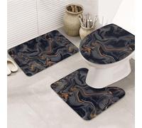 HGFDSAPOIK Dark Liquid Texture Flannel Non-Slip Bathroom Carpet 3-Piece Set Absorbent Padded Floor Mat With U-Shaped Toilet Seat And Round Cover, Dot Printed Backing Is Easy To Clean.