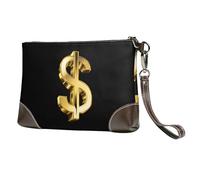 HGFDSAPOIK Gold Dollar Sign Stylish Leather Clutch Bag With Full-Print Design – Durable Genuine Leather & Double-Sided Print, Multi-Functional Purse For Women & Girls