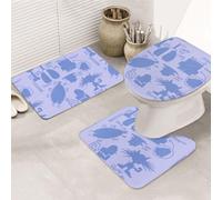 HGFDSAPOIK Monochrome Blue Graffiti Flannel Non-Slip Bathroom Carpet 3-Piece Set Absorbent Padded Floor Mat With U-Shaped Toilet Seat And Round Cover, Dot Printed Backing Is Easy To Clean.