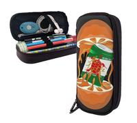 HGFDSAPOIK Mr.Bottle Turtle' Orange Beer Leather Flip Pencil Case (Vertical Style) â€“ Multi-Functional Pu Leather Pencil Bag with Zipper Closure, Dual-Sided Print, Elastic Pen Holders & Inner Pocket