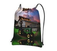 HGFDSAPOIK Old Tractor Photo Farm Outdoor Leisure Drawstring Backpack With Zipper â€“ Lightweight Water-Resistant Zip Drawstring Bag For Gym, Travel, Camping â€“ Full Print Design