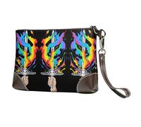 HGFDSAPOIK Rainbow Flaming Sword Stylish Leather Clutch Bag With Full-Print Design â€“ Durable Genuine Leather & Double-Sided Print, Multi-Functional Purse For Women & Girls