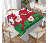 HGFDSAPOIK Welsh Dragon Flag Square Tablecloth, 100% Polyester Peach Skin Full Print Washable Table Cover, Black White Pink Blue Colour Decorative Table Cloth For Indoor Outdoor Dining
