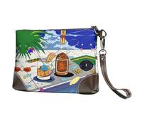 HGFDSAPOIK Wine By The Pool Stylish Leather Clutch Bag With Full-Print Design â€“ Durable Genuine Leather & Double-Sided Print, Multi-Functional Purse For Women & Girls